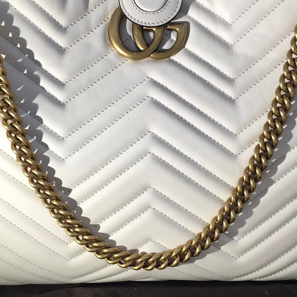 GUCCI Marmont GG White Leather Shoulder Bag 453569 - Picture 6 of 6